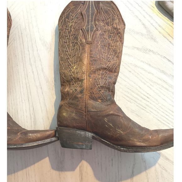 Cavenders Western Boots Brown Leather Stitch with Gold Brush Strokes Size 6.5 B - Picture 8 of 13